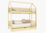 ZOJA DUO PIĘTROWA drewniane łóżko piętrowe domek z okrągłymi szczebelkami i szufladą z funkcją spania